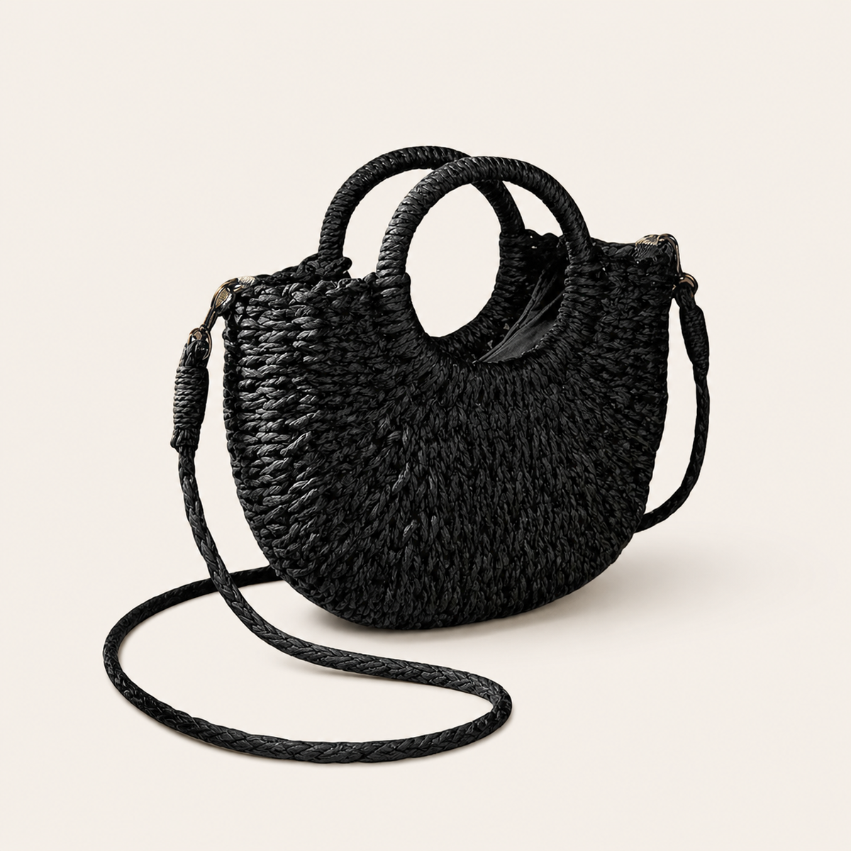 Mirelle | Woven Beach Bag with Round Handles and Crossbody Strap