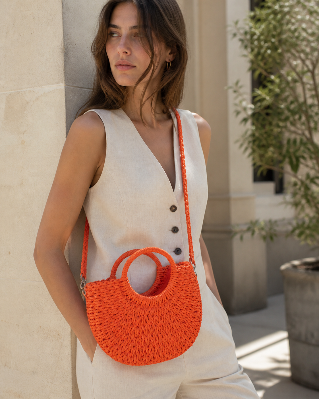 Mirelle | Woven Beach Bag with Round Handles and Crossbody Strap