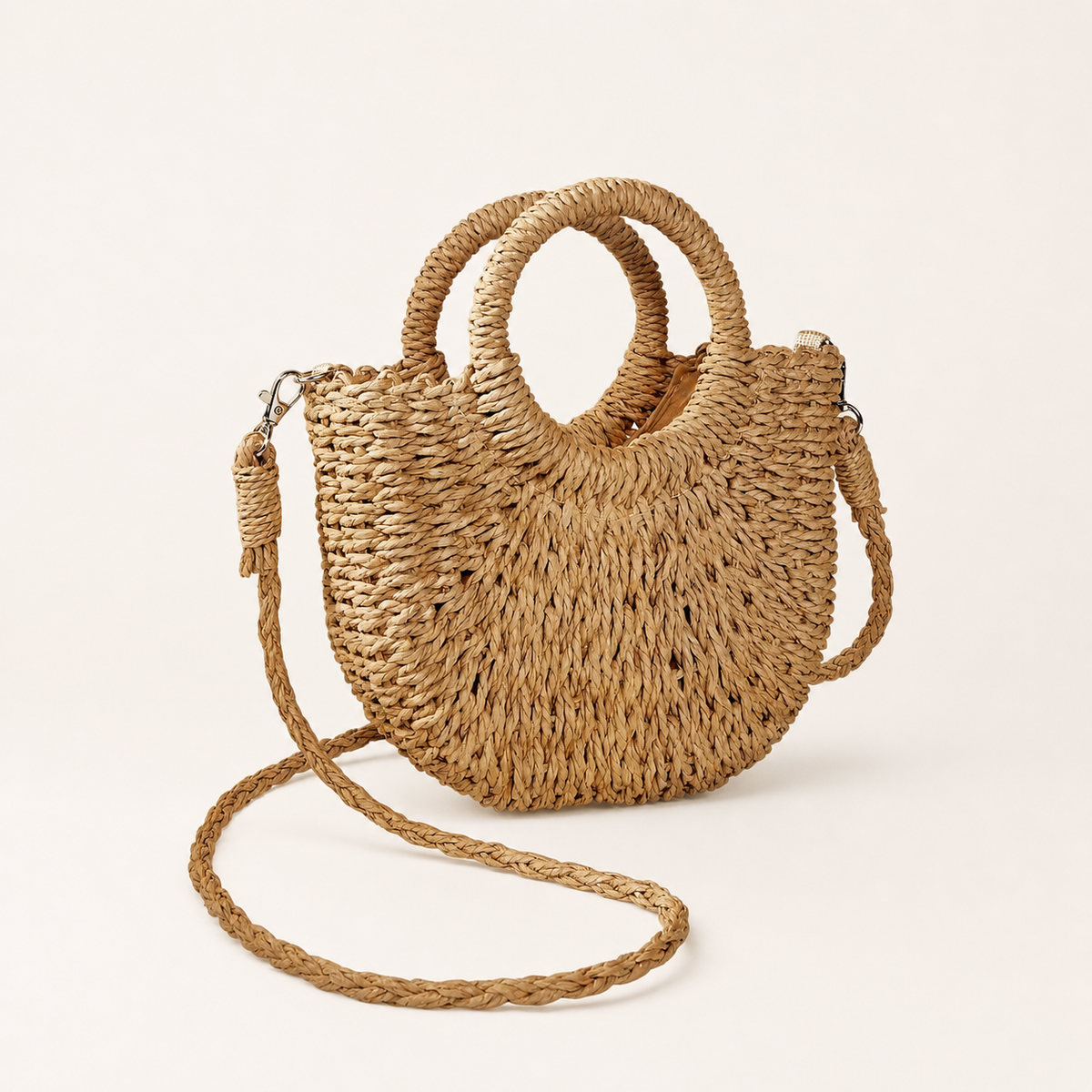 Mirelle | Woven Beach Bag with Round Handles and Crossbody Strap