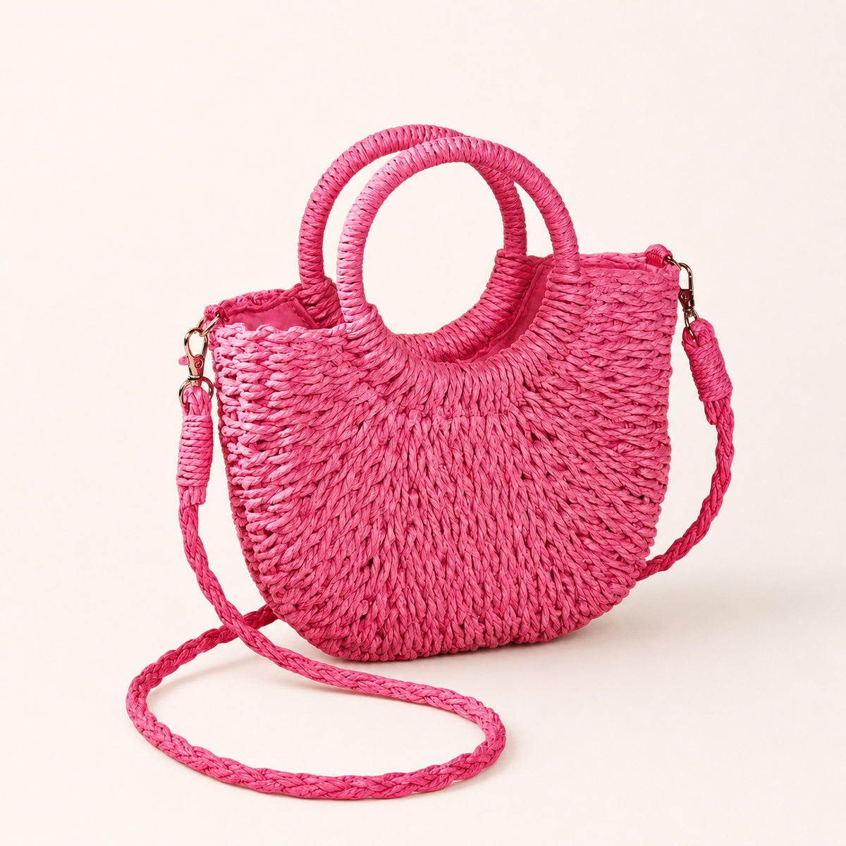 Mirelle | Woven Beach Bag with Round Handles and Crossbody Strap