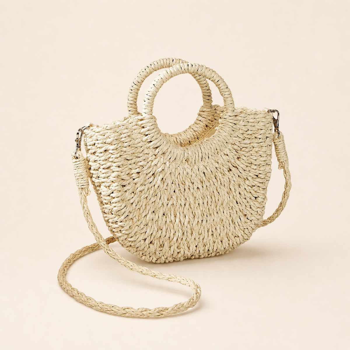 Mirelle | Woven Beach Bag with Round Handles and Crossbody Strap
