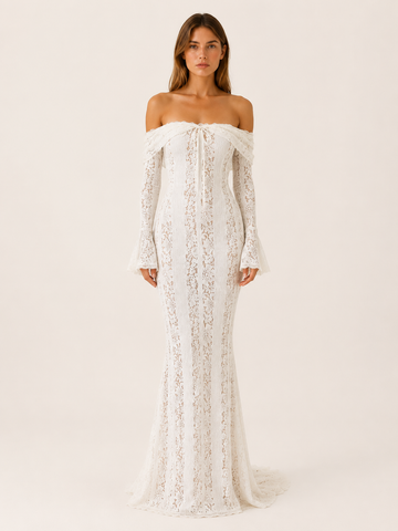 Mirevyn | Lace Maxi Dress with Off-Shoulder Neckline