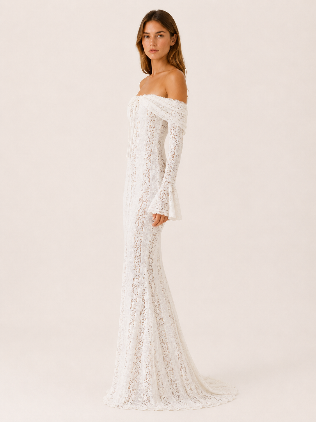 Mirevyn | Lace Maxi Dress with Off-Shoulder Neckline