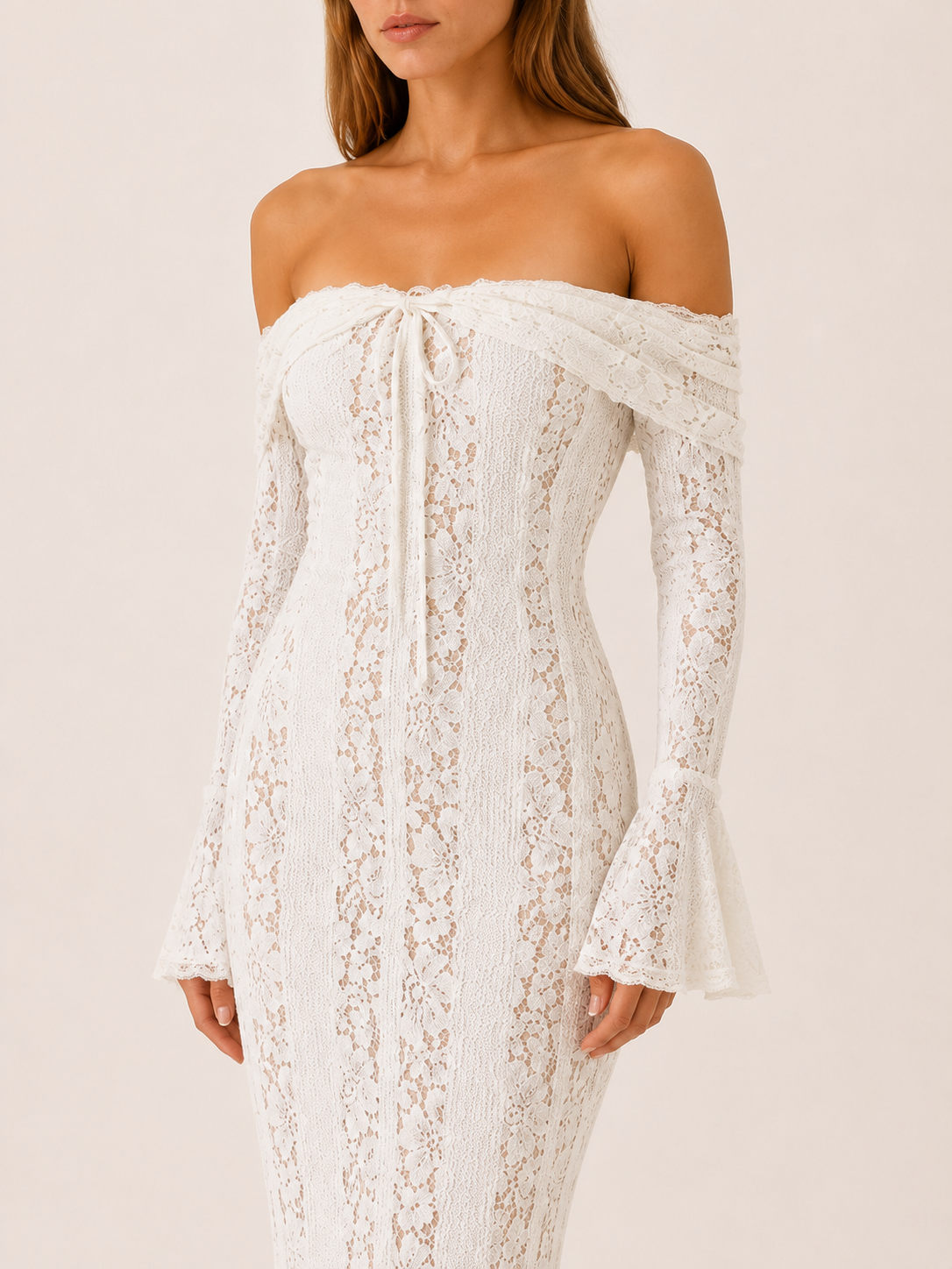 Mirevyn | Lace Maxi Dress with Off-Shoulder Neckline
