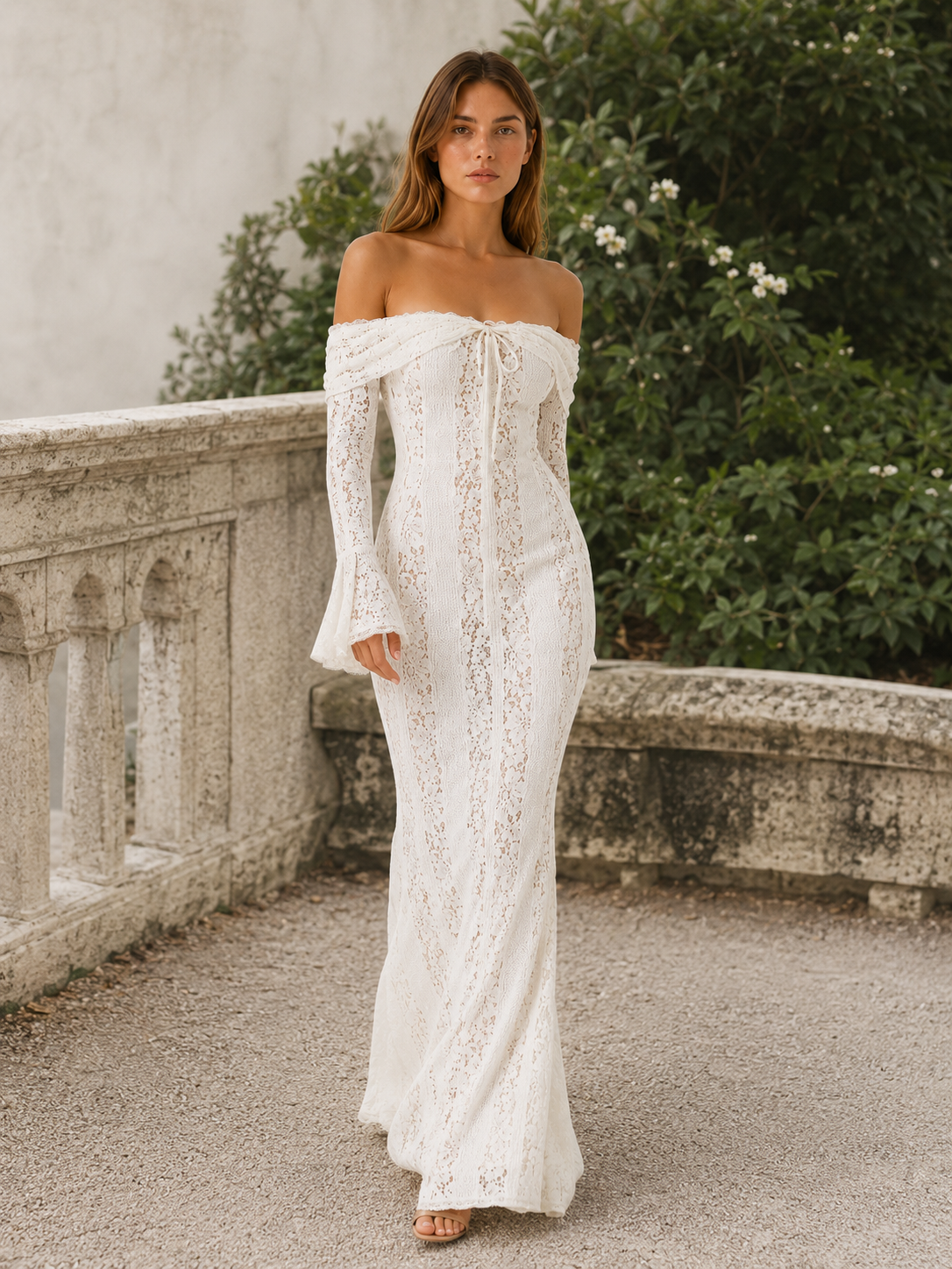 Mirevyn | Lace Maxi Dress with Off-Shoulder Neckline