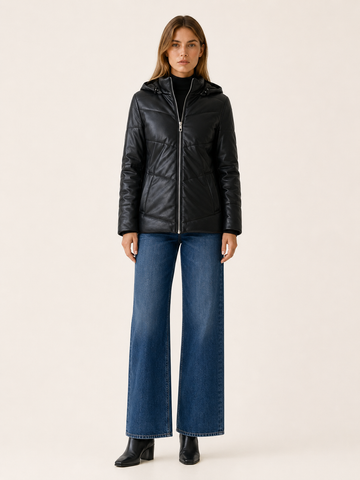 Monica | Women's Puffer Jacket with Removable Hood and High Collar