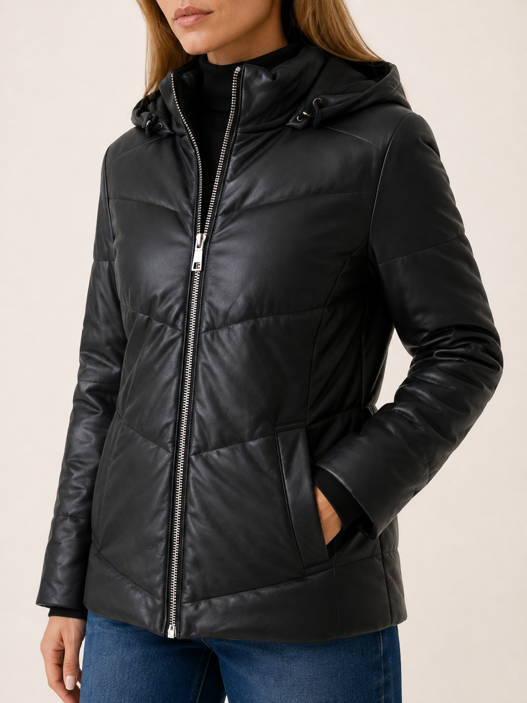 Monica | Women's Puffer Jacket with Removable Hood and High Collar