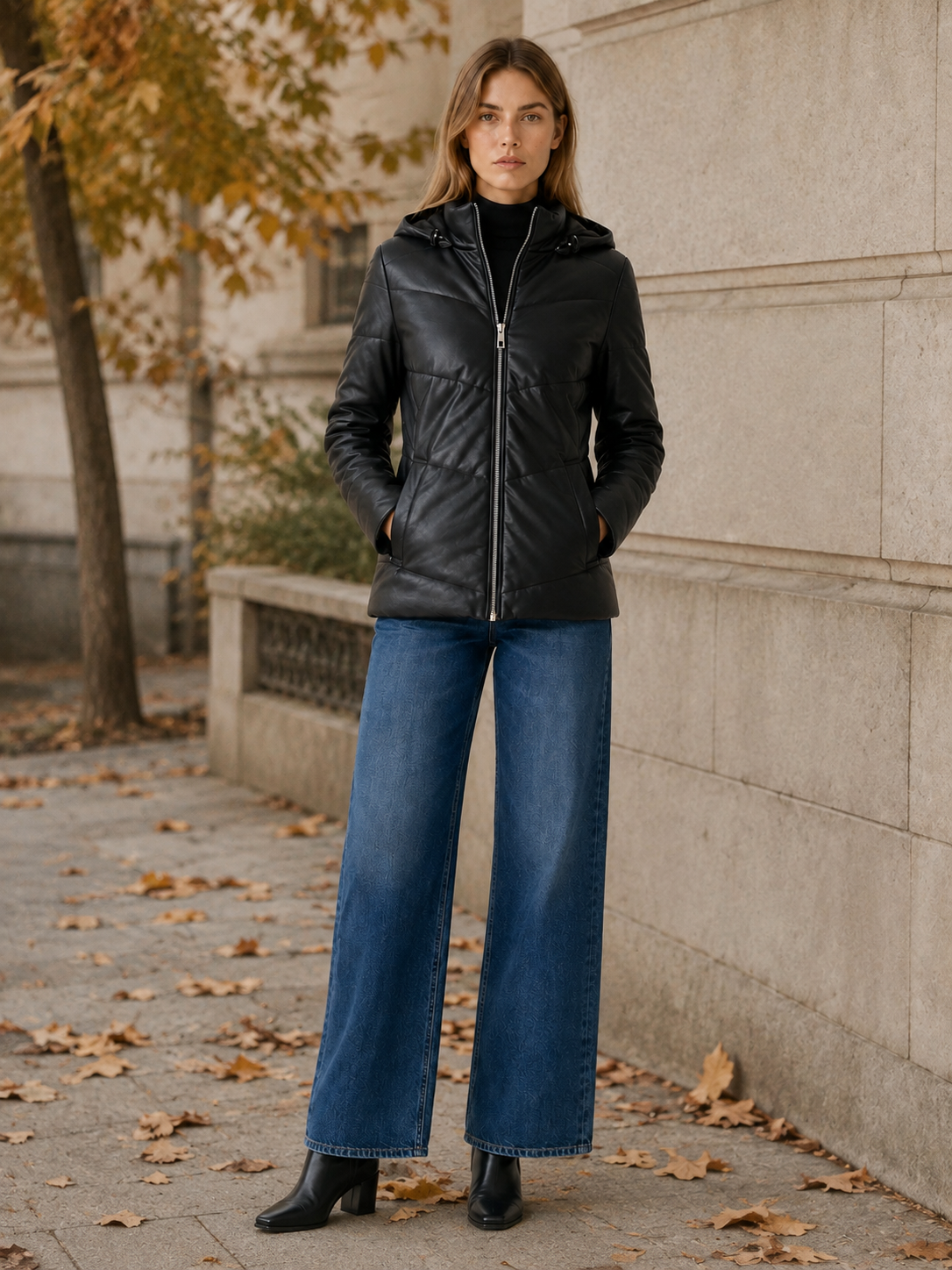 Monica | Women's Puffer Jacket with Removable Hood and High Collar