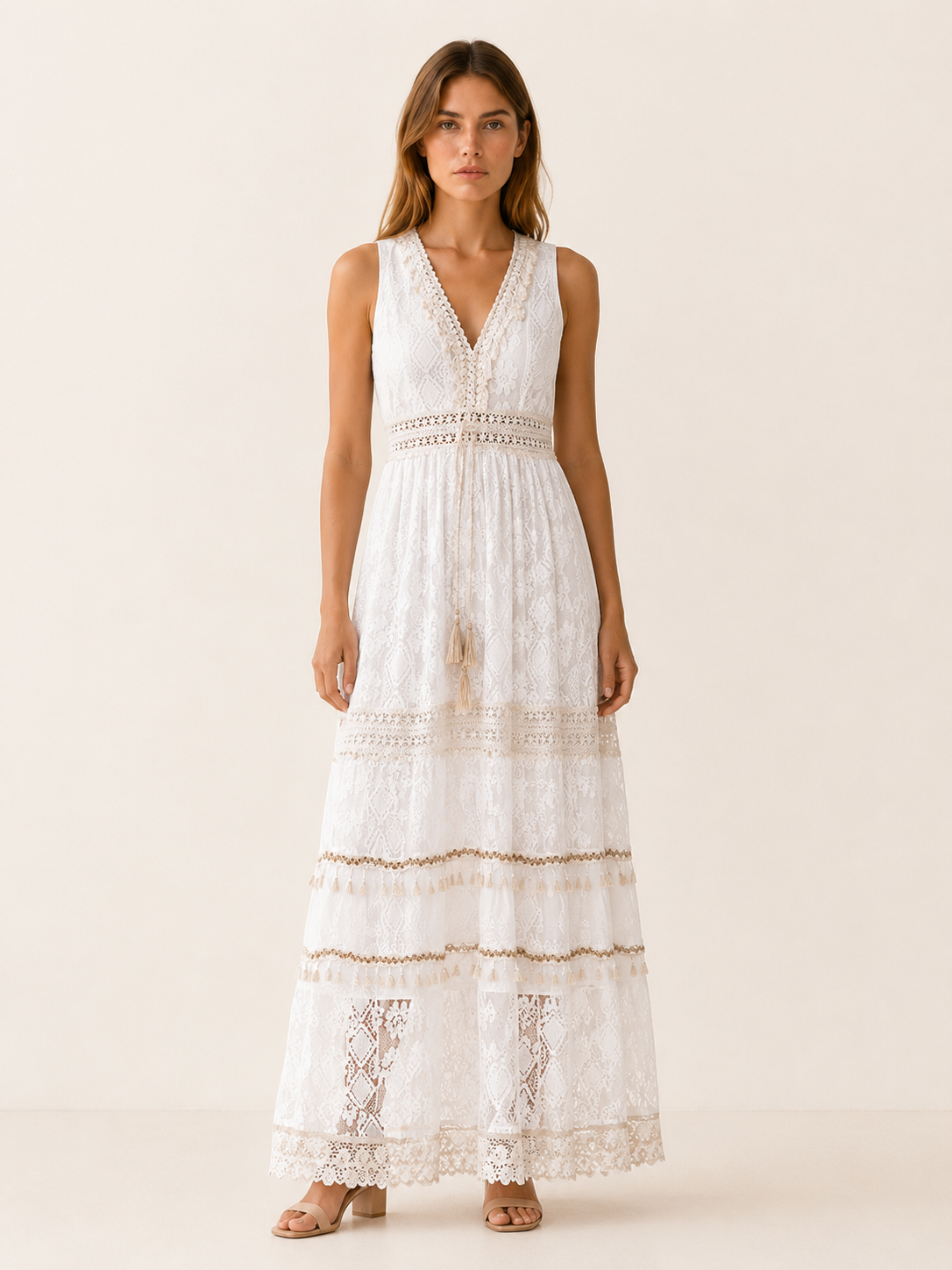 Morwenna | Bohemian Maxi Dress with Lace Detail
