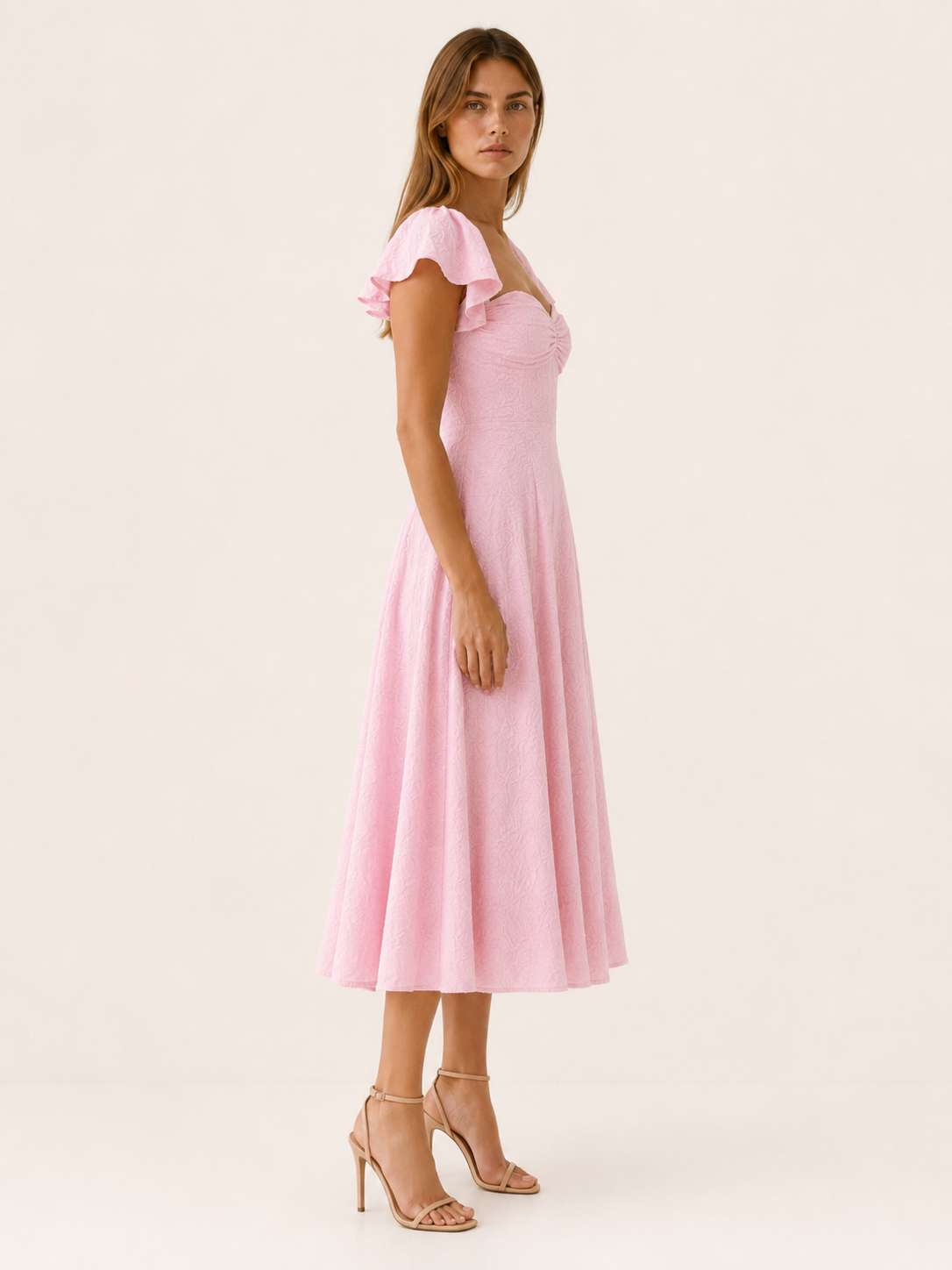 Naira | Jacquard Midi Dress with Ruffle Sleeves