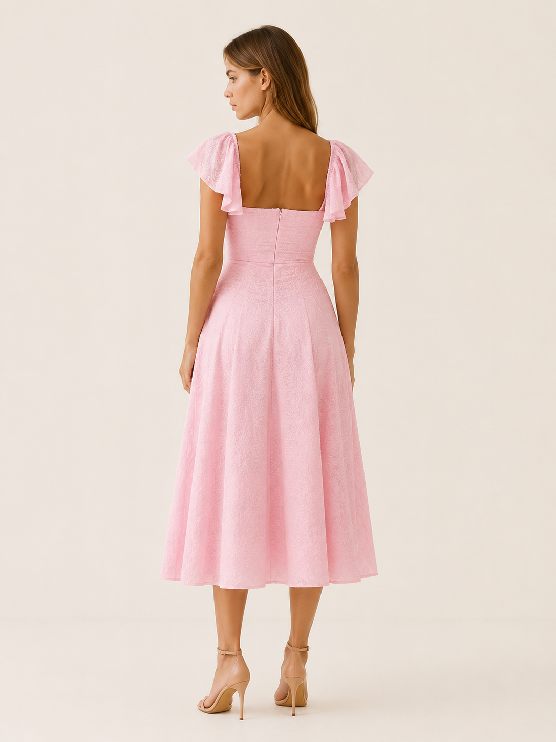 Naira | Jacquard Midi Dress with Ruffle Sleeves
