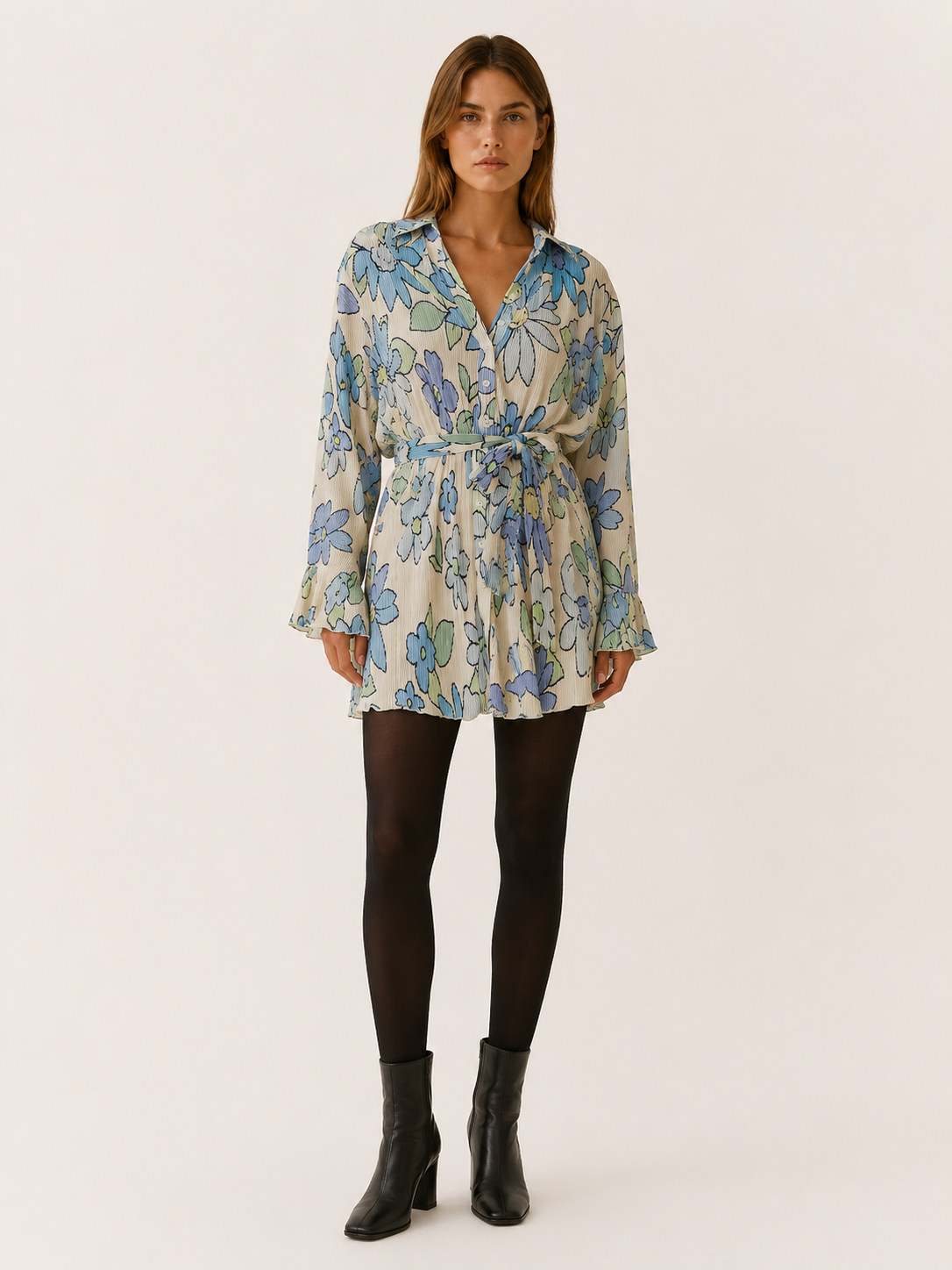 Nancy | Women’s Floral Mini Dress with Button Front and Tie Waist
