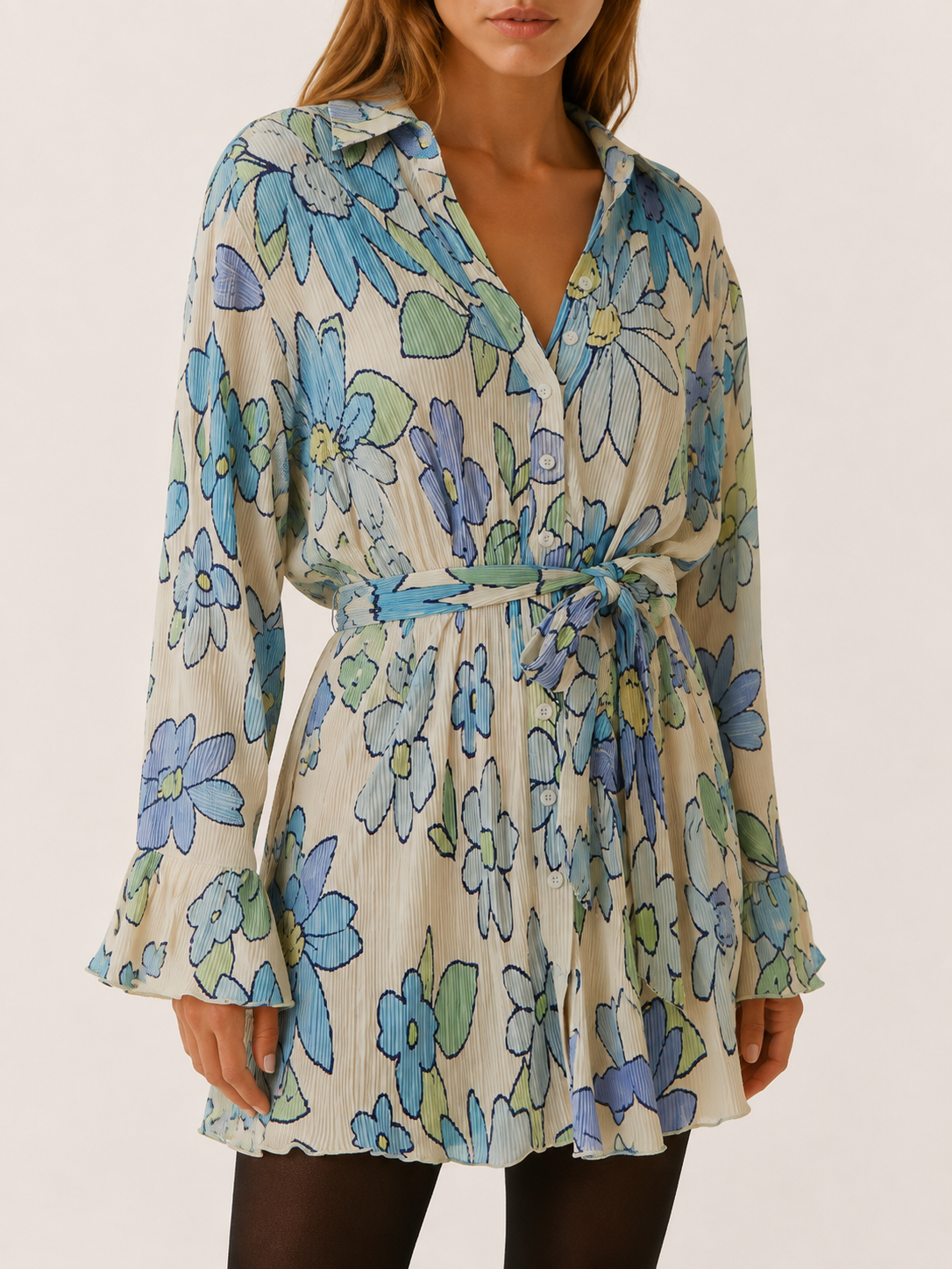 Nancy | Women’s Floral Mini Dress with Button Front and Tie Waist