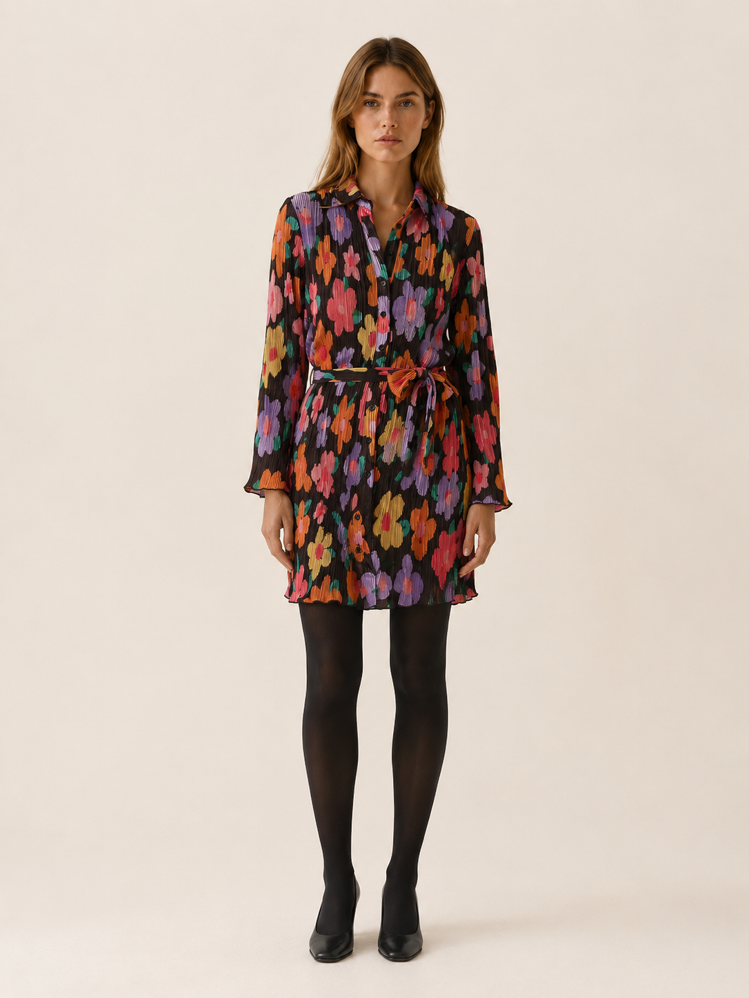 Nancy | Women’s Floral Mini Dress with Button Front and Tie Waist