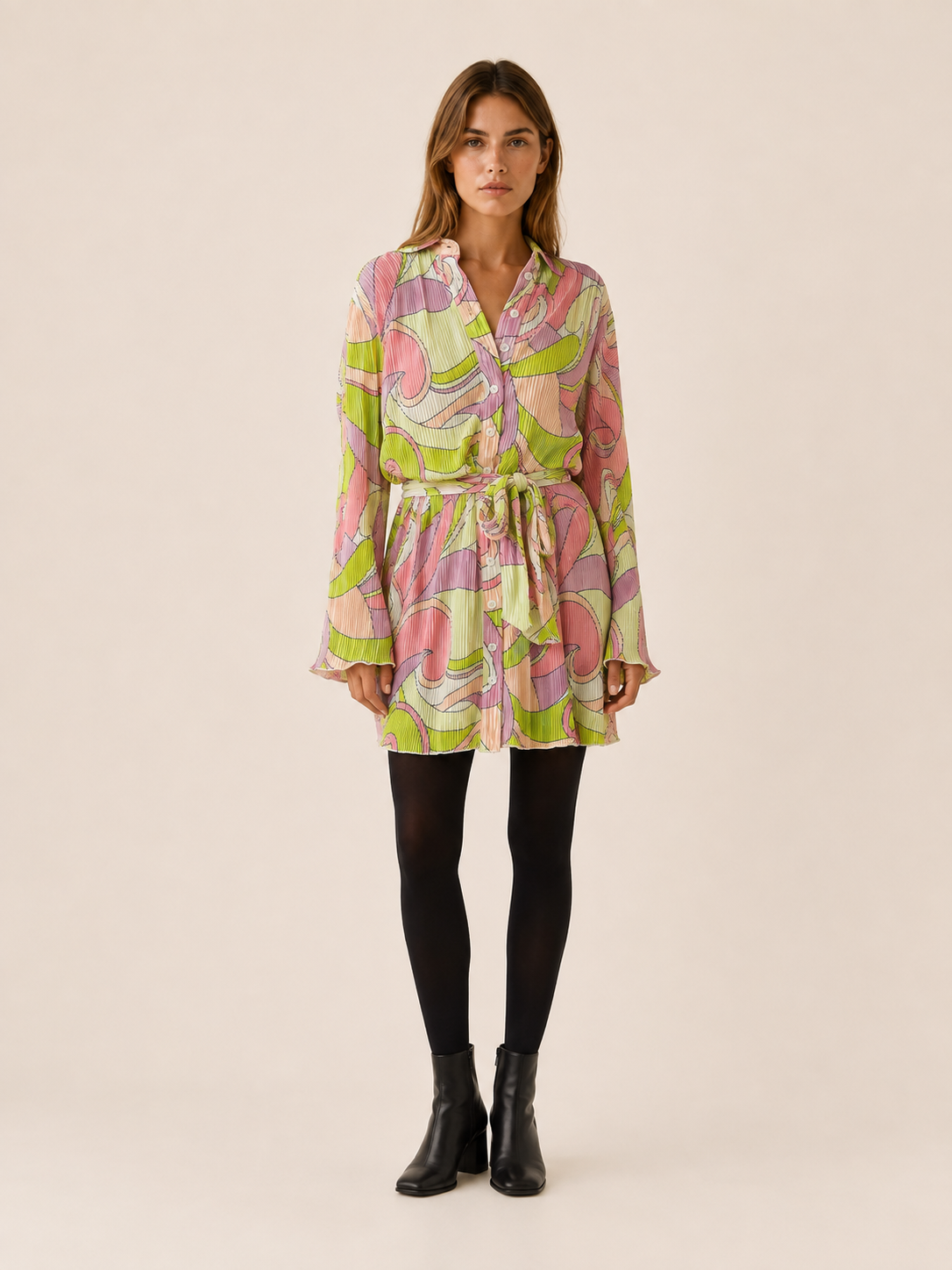 Nancy | Women’s Floral Mini Dress with Button Front and Tie Waist