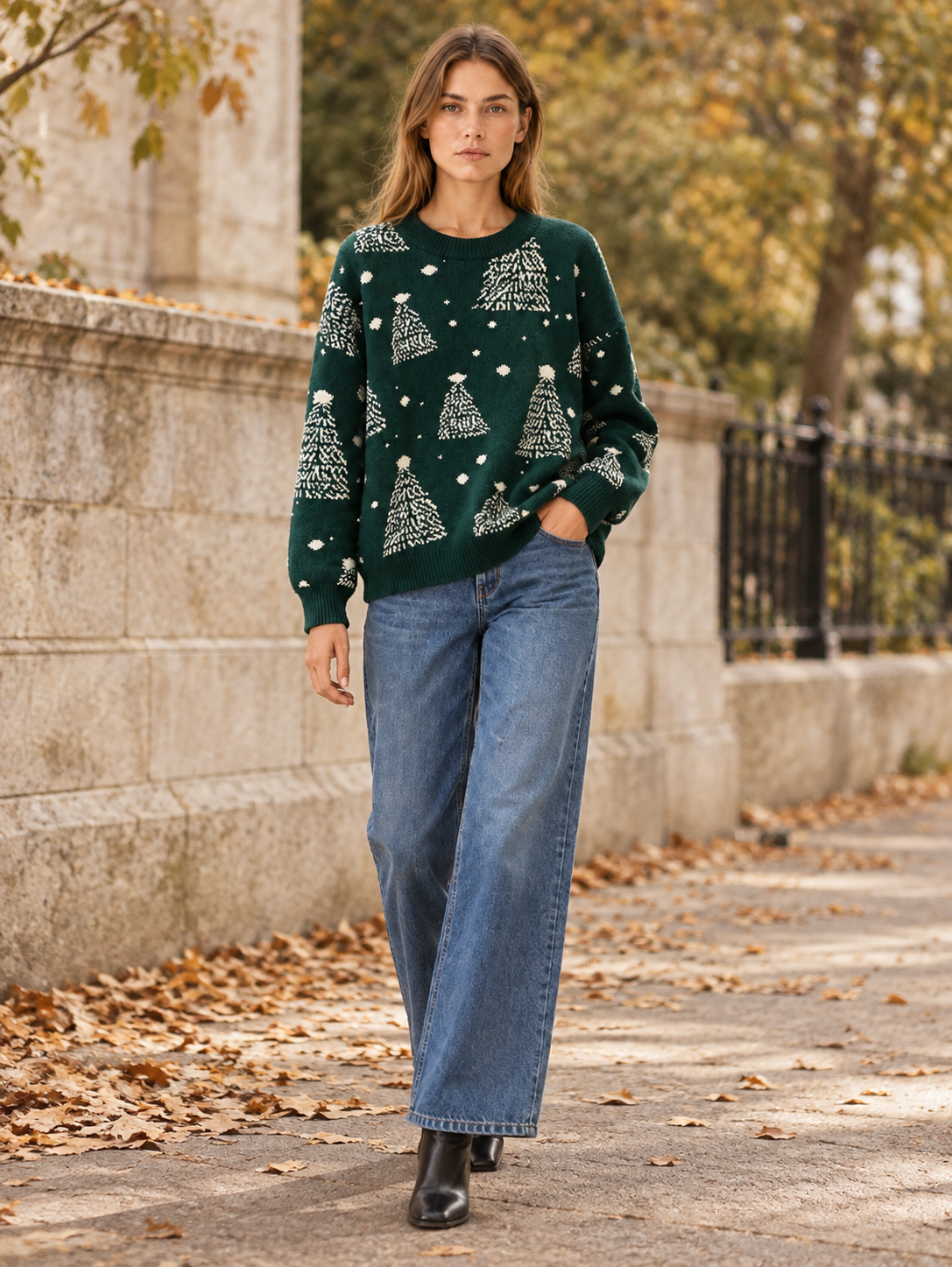 Natalina | Women's Tree Pattern Christmas Sweater Winter Holiday Party