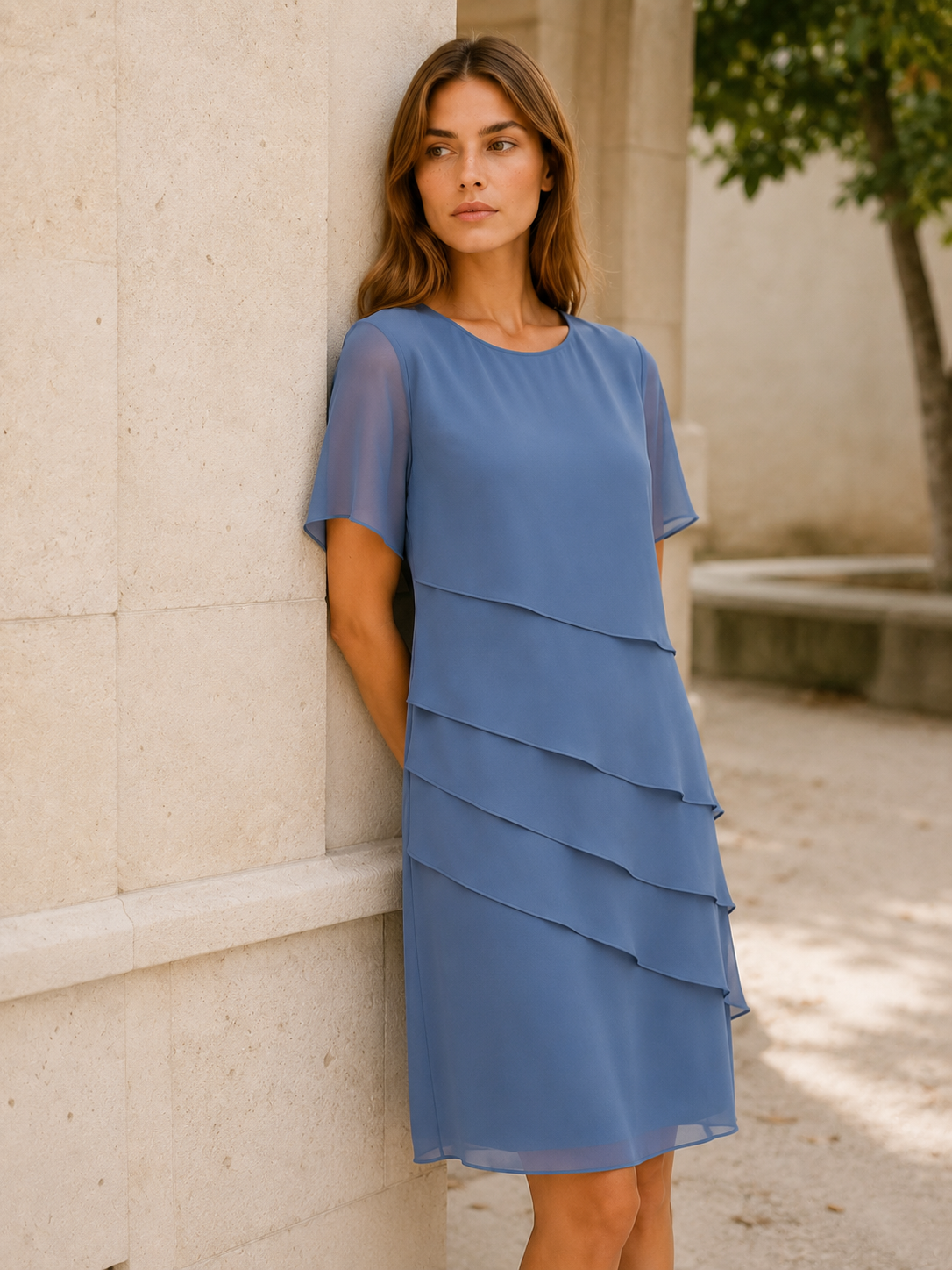 Nelia | Layered Midi Dress with Short Sleeves