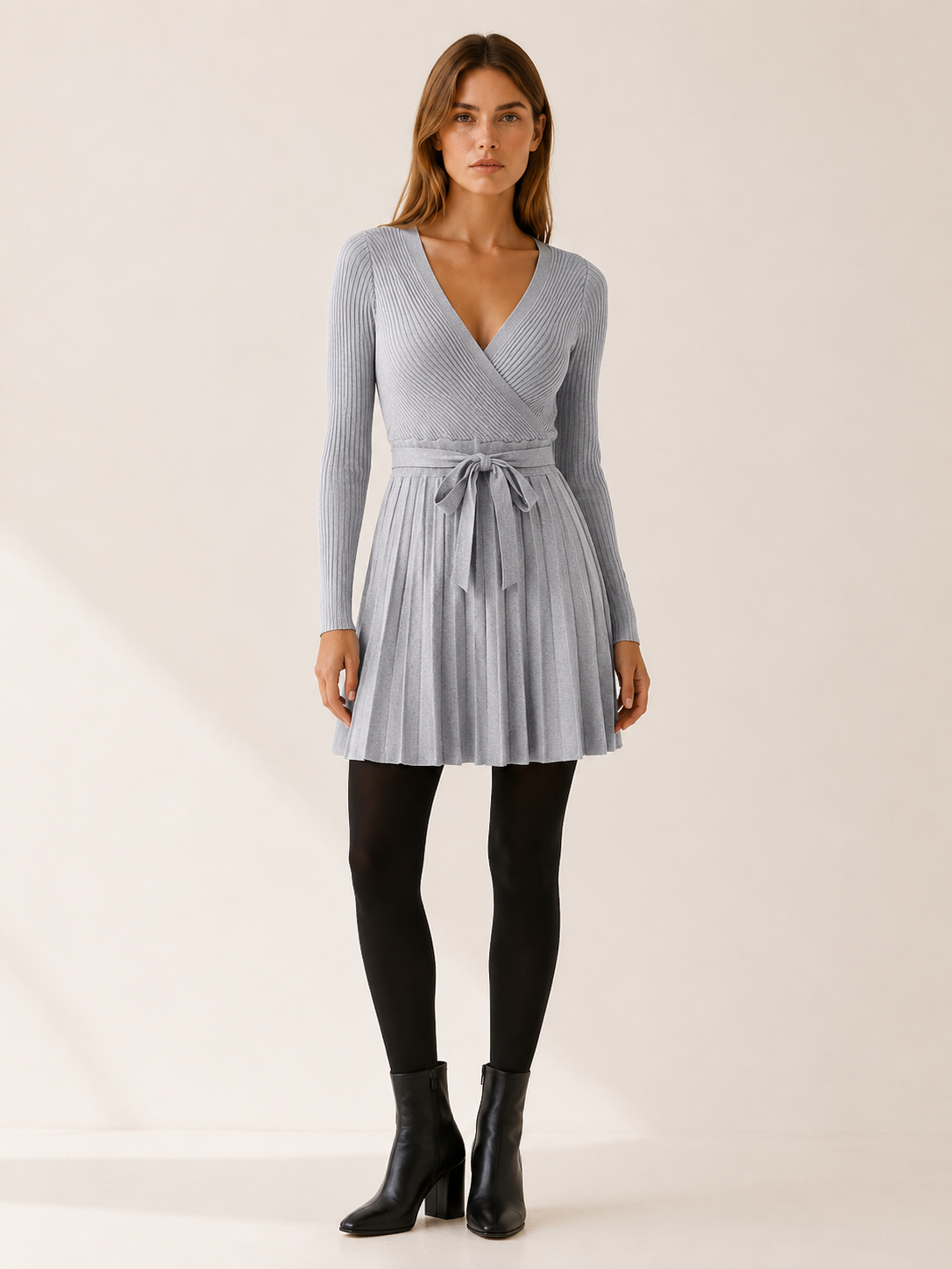 Neravine | Sweater Dress with Wrap Front and Tie Waist