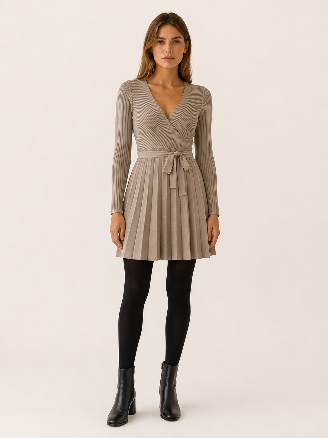 Neravine | Sweater Dress with Wrap Front and Tie Waist