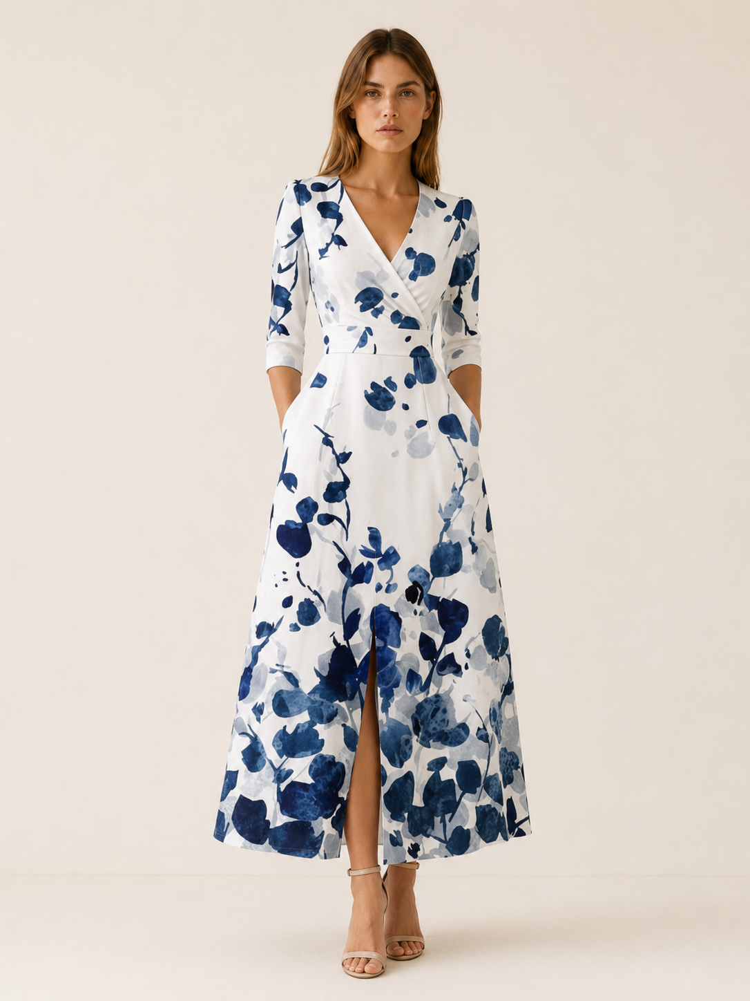 Neriah | Floral Maxi Dress with V Neck and Front Slit