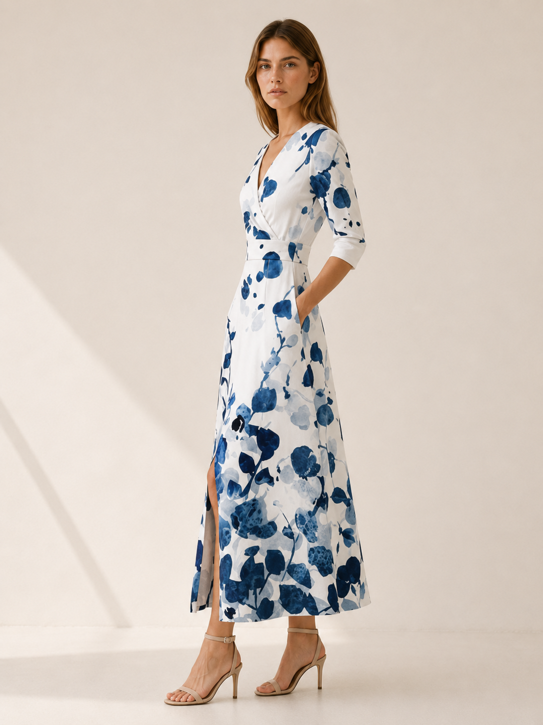 Neriah | Floral Maxi Dress with V Neck and Front Slit