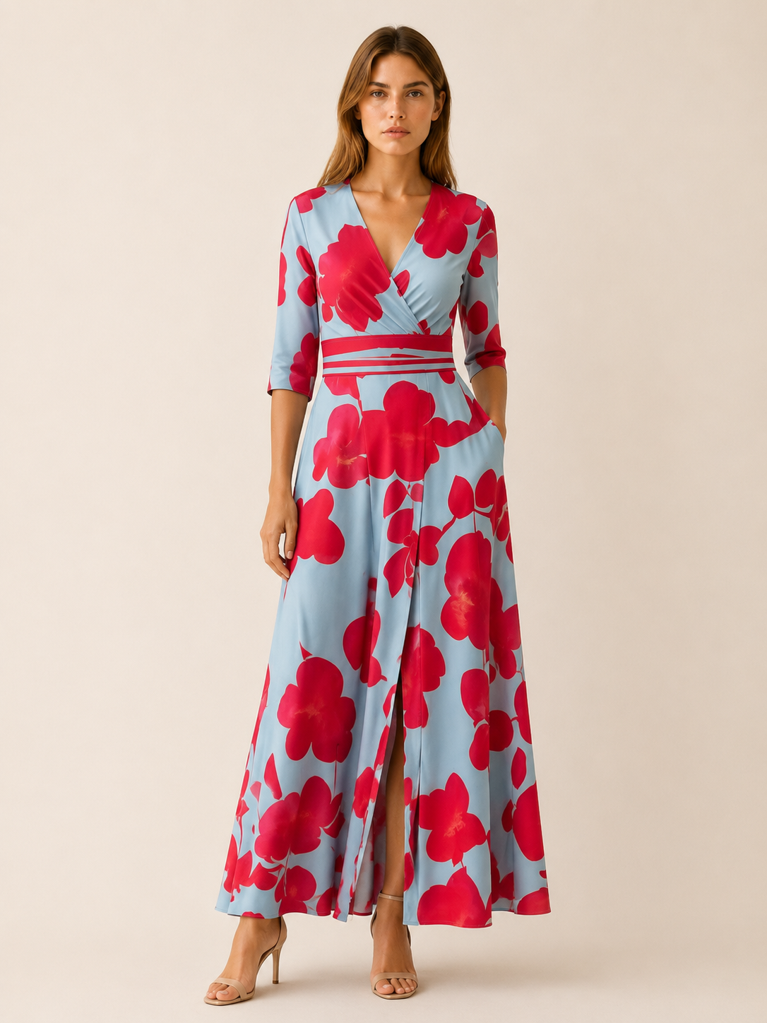 Neriah | Floral Maxi Dress with V Neck and Front Slit