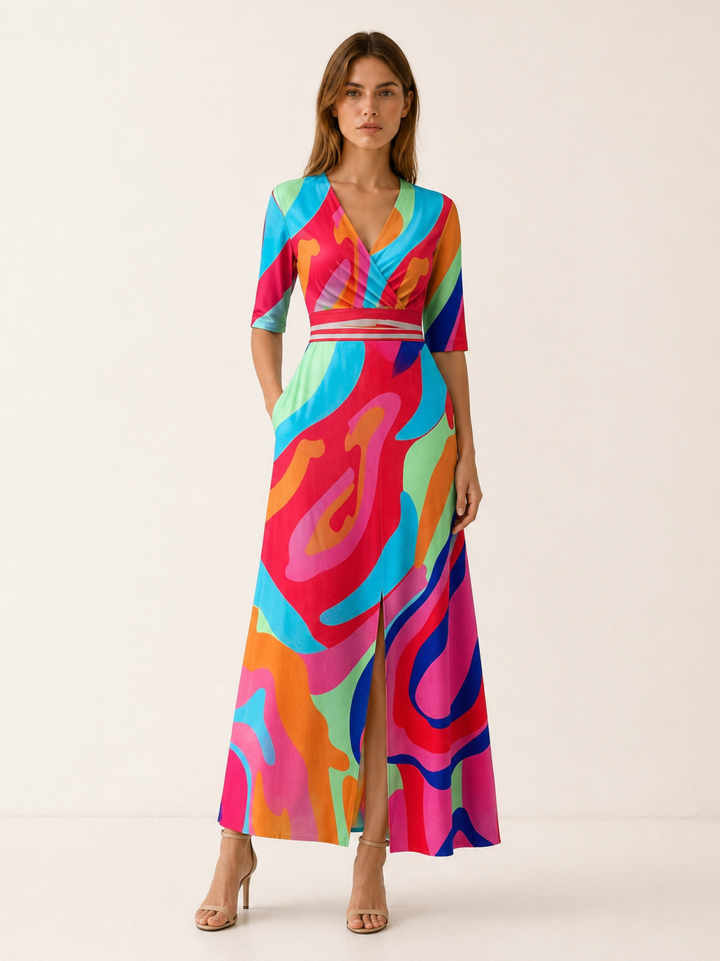 Neriah | Floral Maxi Dress with V Neck and Front Slit