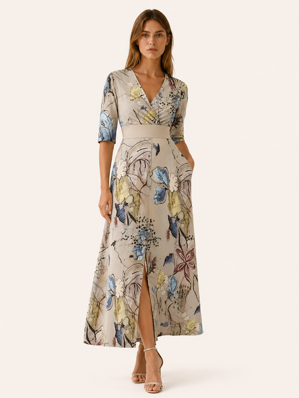 Neriah | Floral Maxi Dress with V Neck and Front Slit