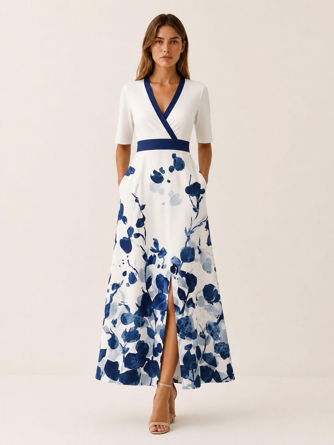 Neriah | Floral Maxi Dress with V Neck and Front Slit