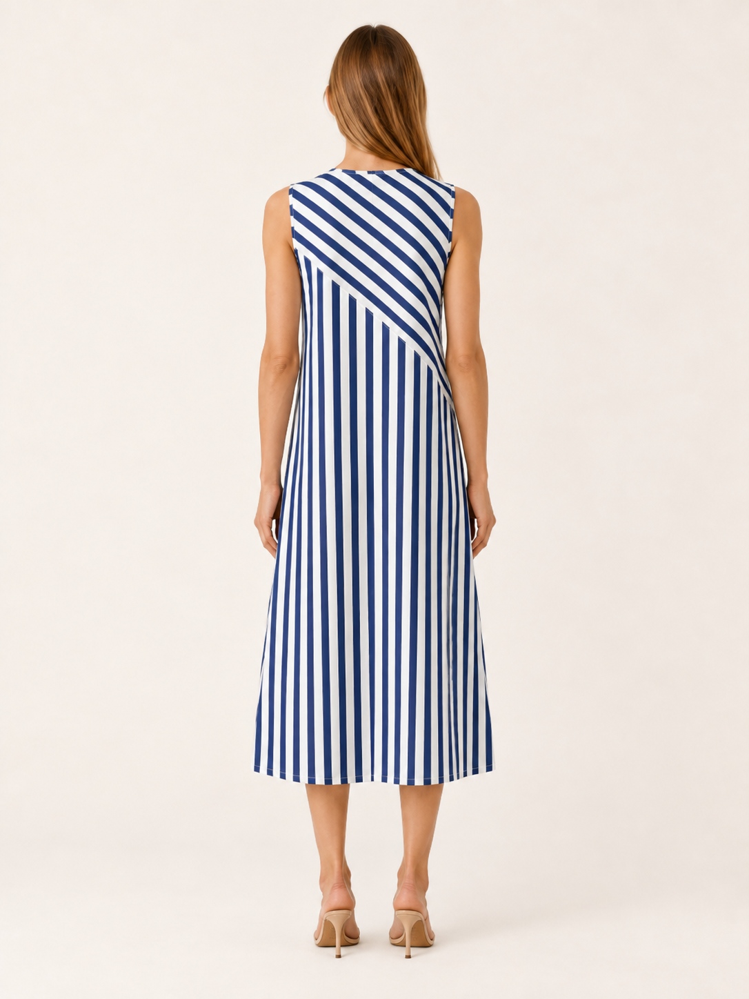 Nerida | Striped Midi Dress with Sleeveless A-Line Fit