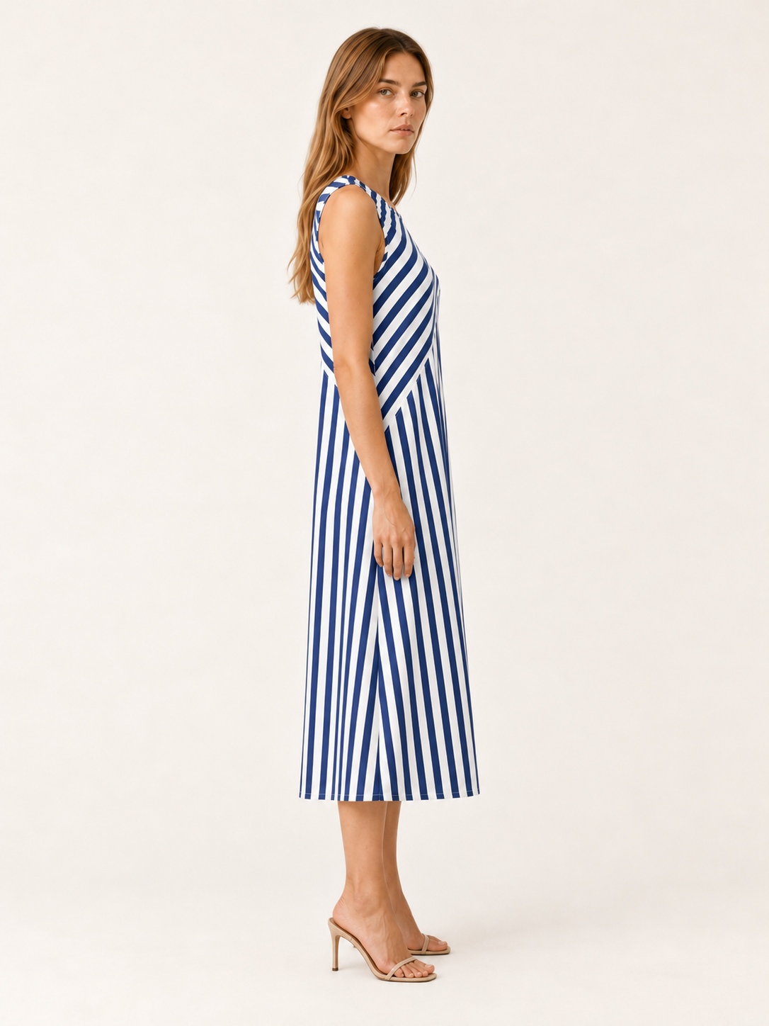 Nerida | Striped Midi Dress with Sleeveless A-Line Fit