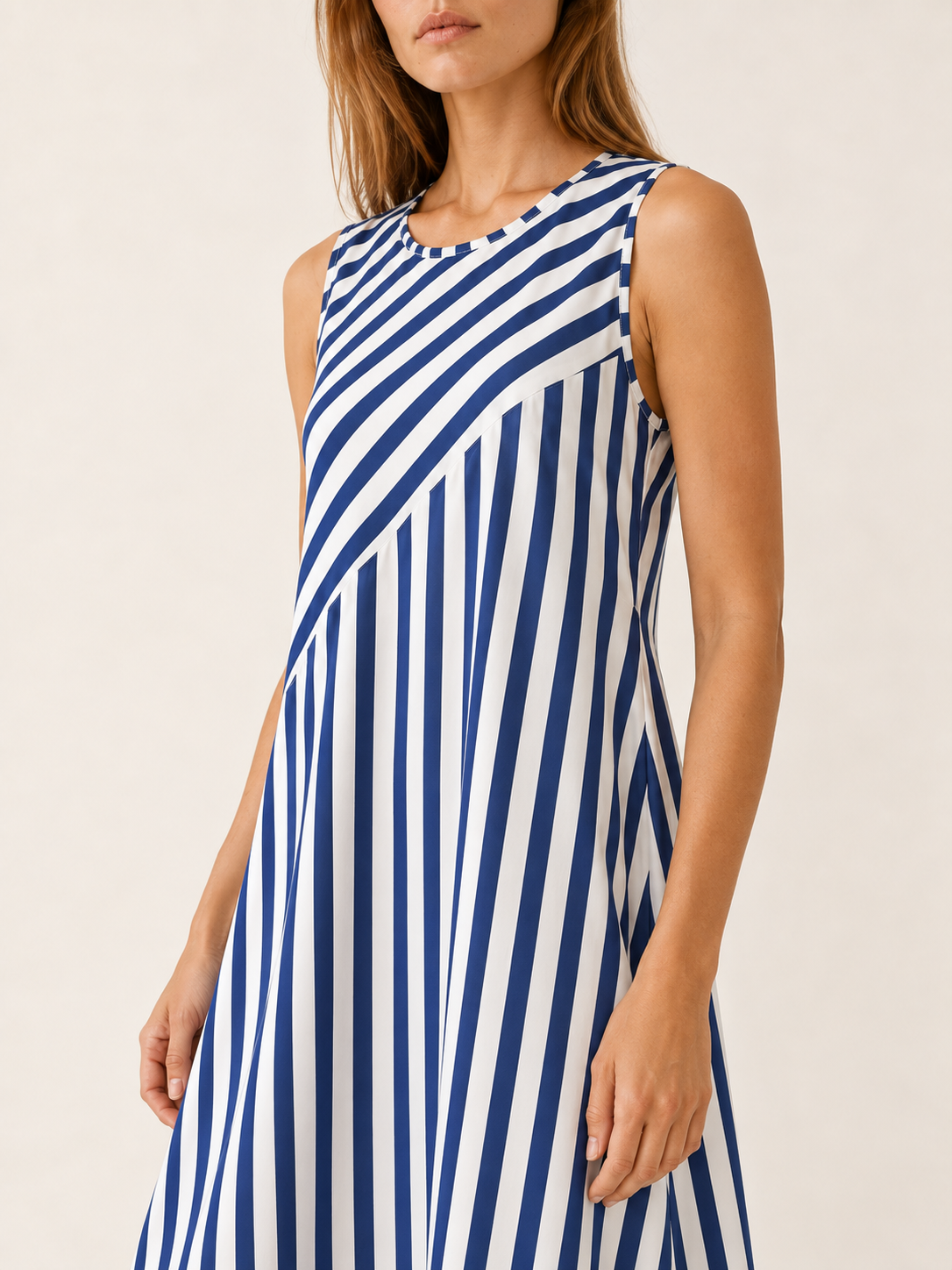 Nerida | Striped Midi Dress with Sleeveless A-Line Fit