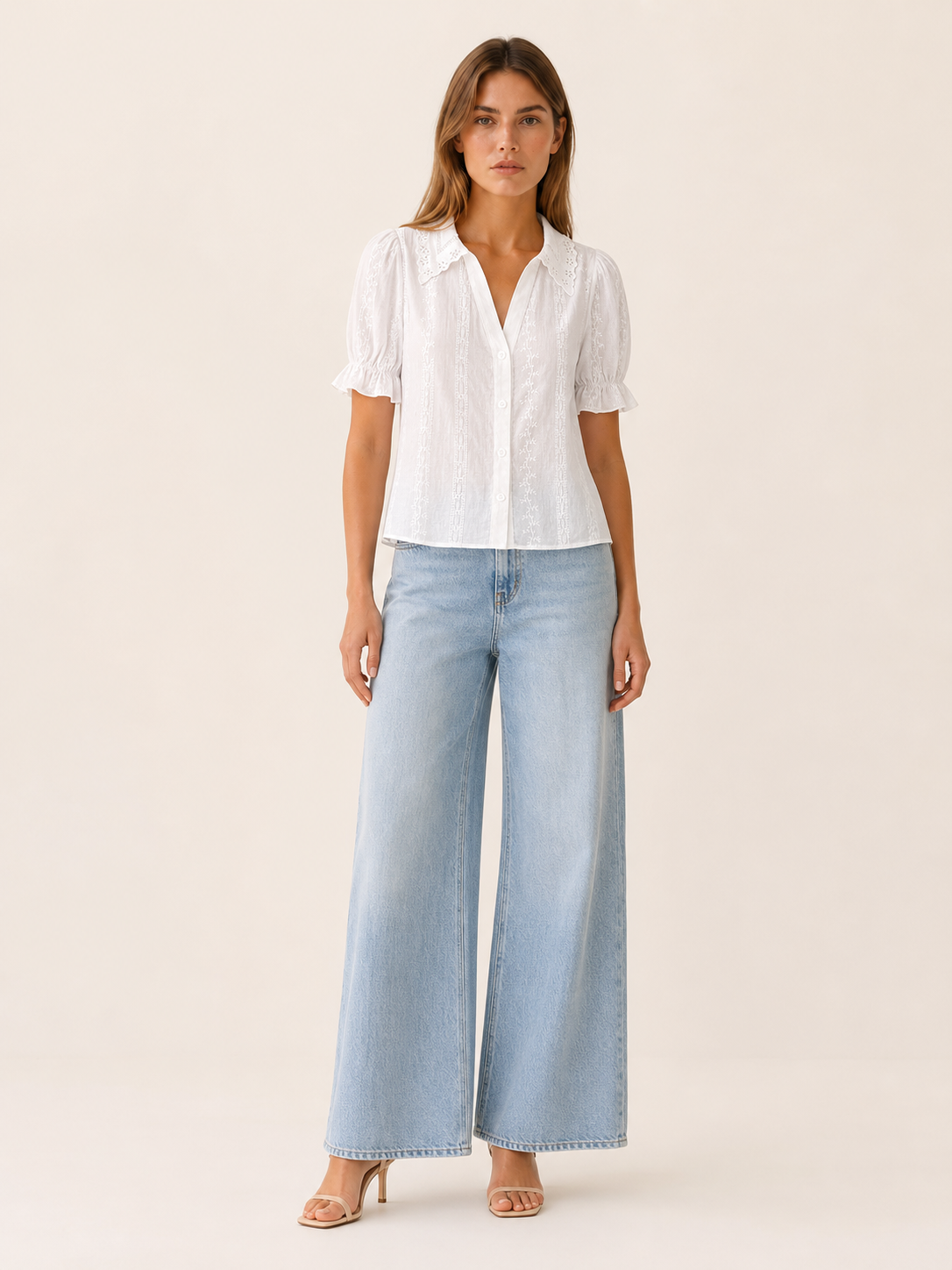 Nina | Lace Embroidery Blouse with Collared Neck