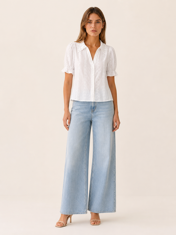 Nina | Lace Embroidery Blouse with Collared Neck
