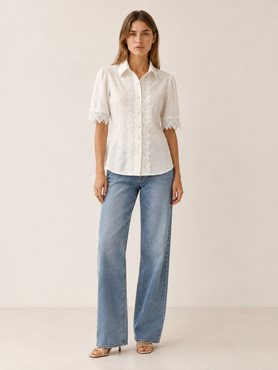 Nina | Lace Embroidery Blouse with Collared Neck