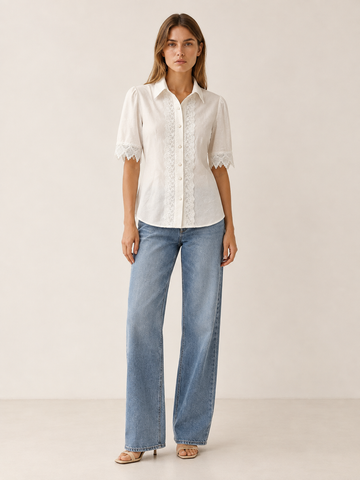 Nina | Lace Embroidery Blouse with Collared Neck