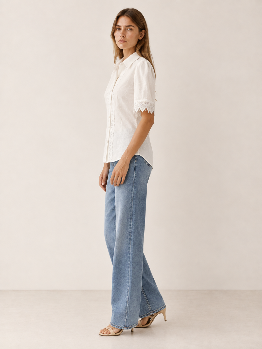 Nina | Lace Embroidery Blouse with Collared Neck