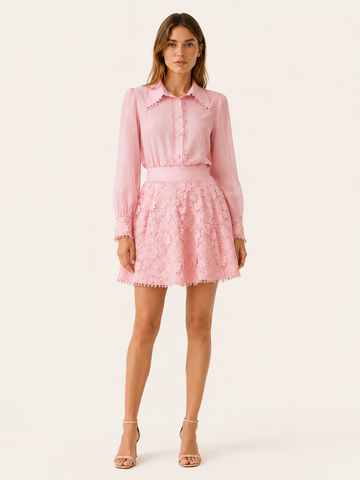Nola | Floral Lace Skirt Set with Button Shirt