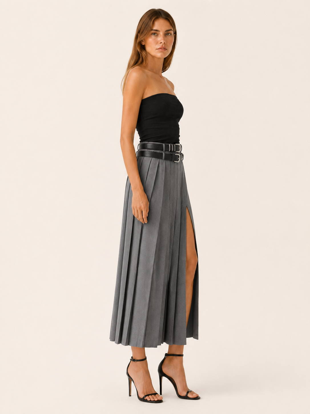 Novalie | Pleated Maxi Skirt with Side Split