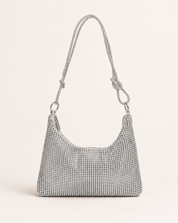 Olivra | Rhinestone Shoulder Bag with Chain Strap