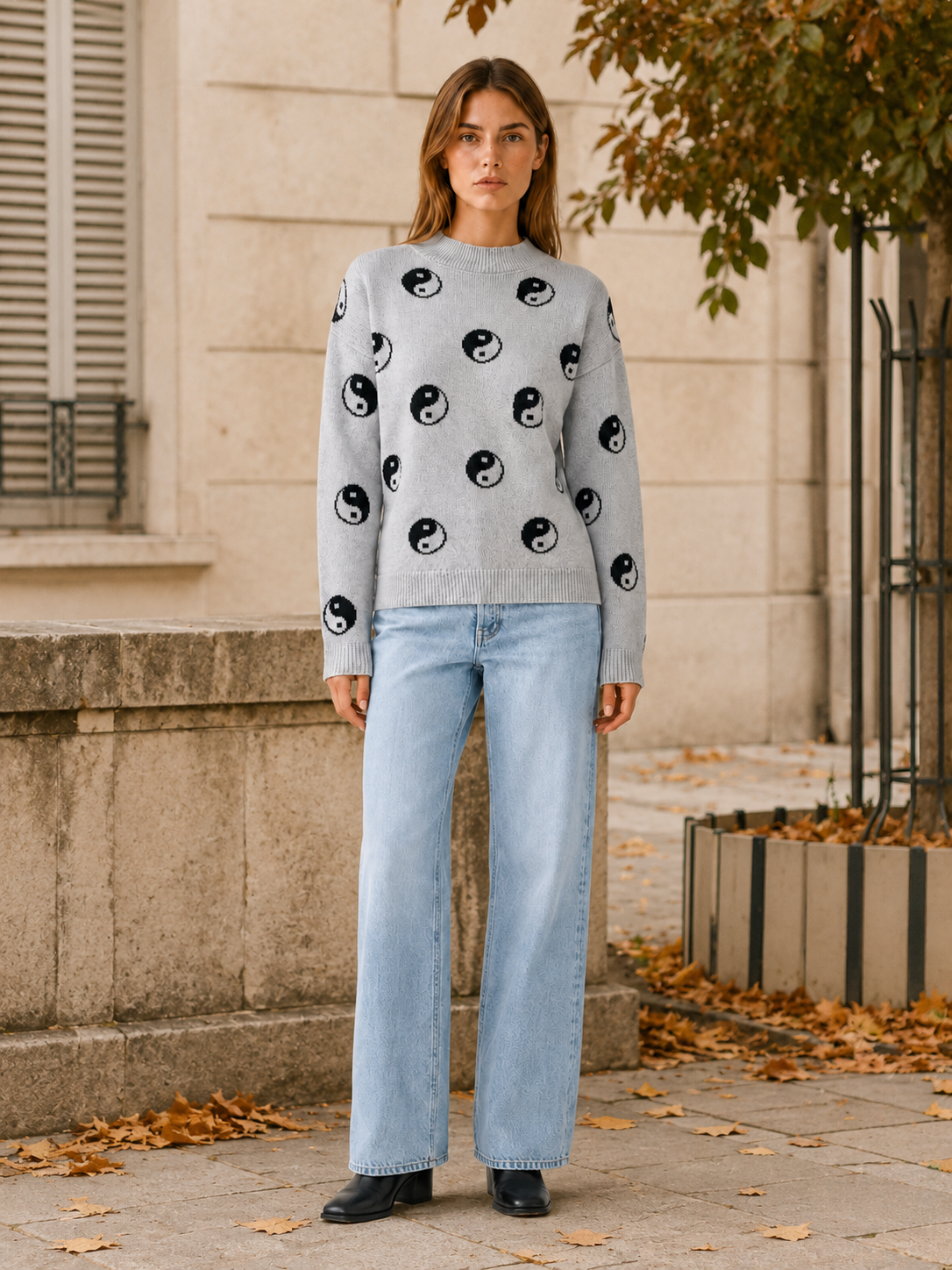 Olythra | Crew Neck Sweater with Celestial Pattern