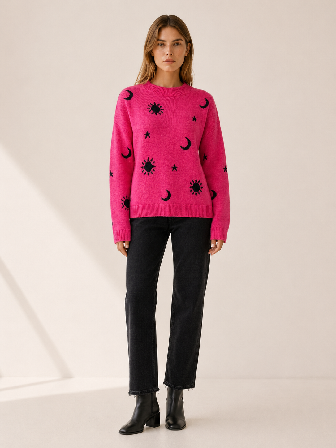 Olythra | Crew Neck Sweater with Celestial Pattern