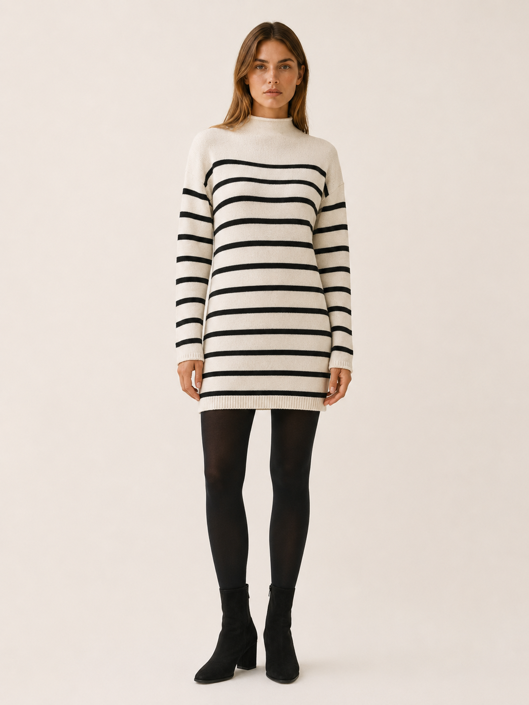 Ondine | Sweater Dress with Mock Neck and Stripe Design
