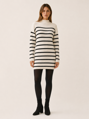 Ondine | Sweater Dress with Mock Neck and Stripe Design