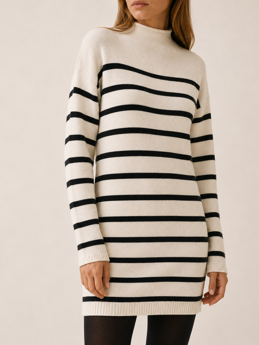 Ondine | Sweater Dress with Mock Neck and Stripe Design