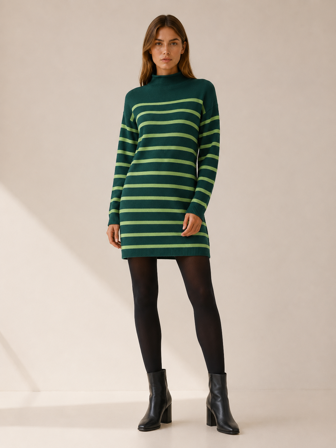 Ondine | Sweater Dress with Mock Neck and Stripe Design