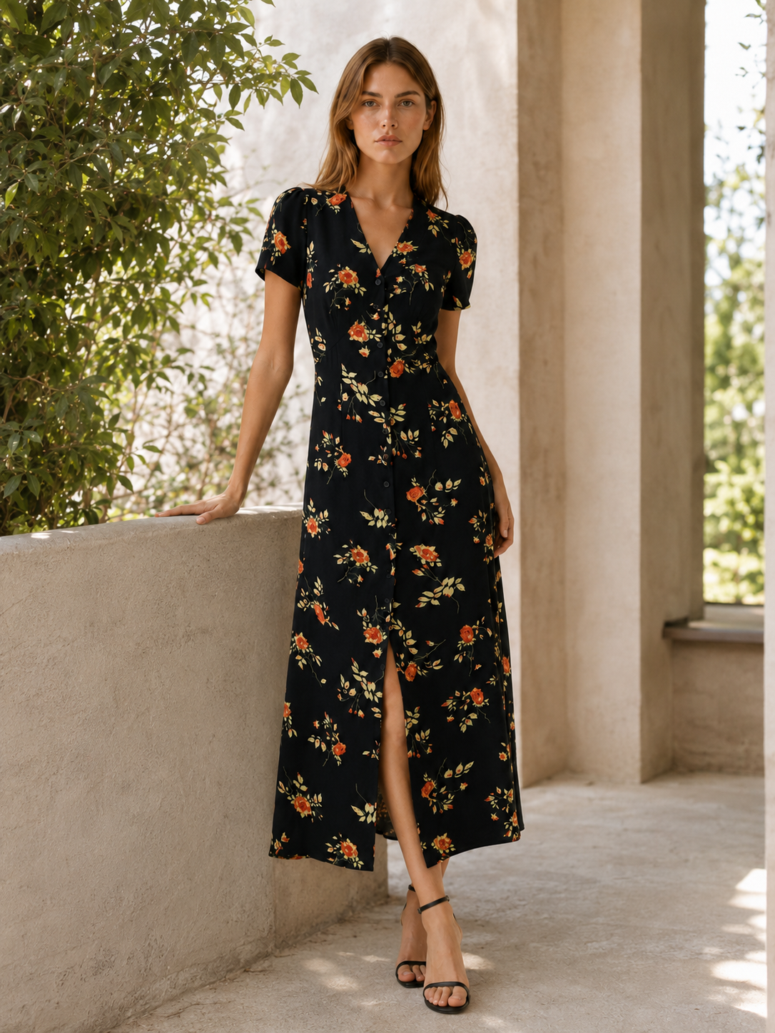 Oralie | Floral Maxi Dress with Button Front