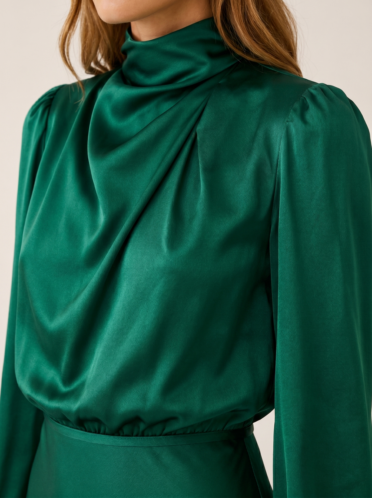 Orinthia | Satin Maxi Dress with High Neck and Draped Front