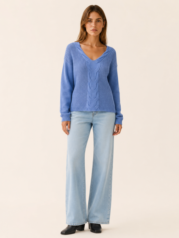 Orivessa | V Neck Sweater with Textured Panels and Relaxed Fit