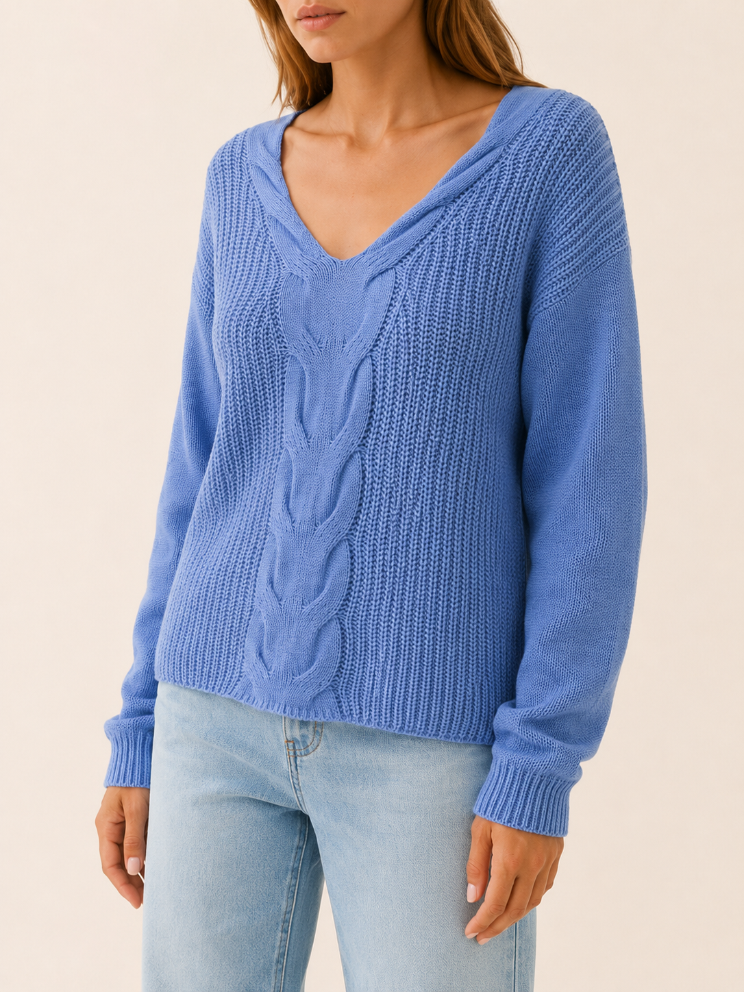 Orivessa | V Neck Sweater with Textured Panels and Relaxed Fit
